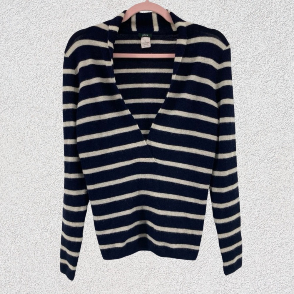 J. Crew Women Alpaca Wool Sweater Small Navy Ivory Stripe Nautical‎ Coastal Cozy
